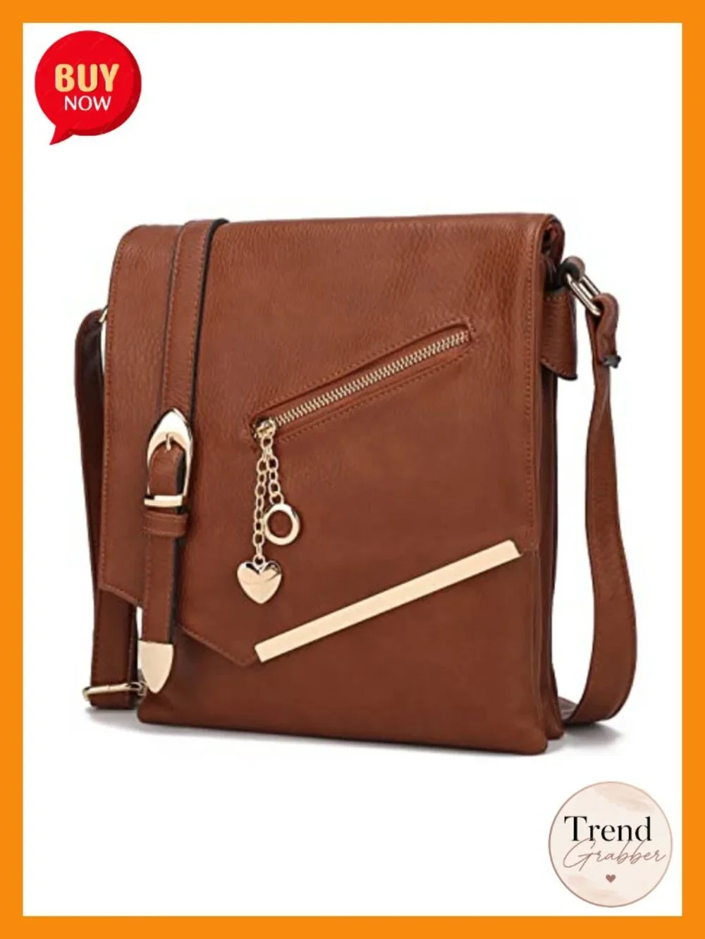 Vegan Leather Crossbody Bag with Adjustable Strap, Envelope Sling Purse